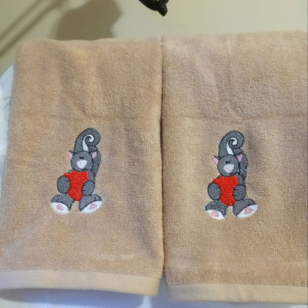 Hand Towels Tan Cotton 13 x 28 Cute Embroidery Valentine's Cat 2